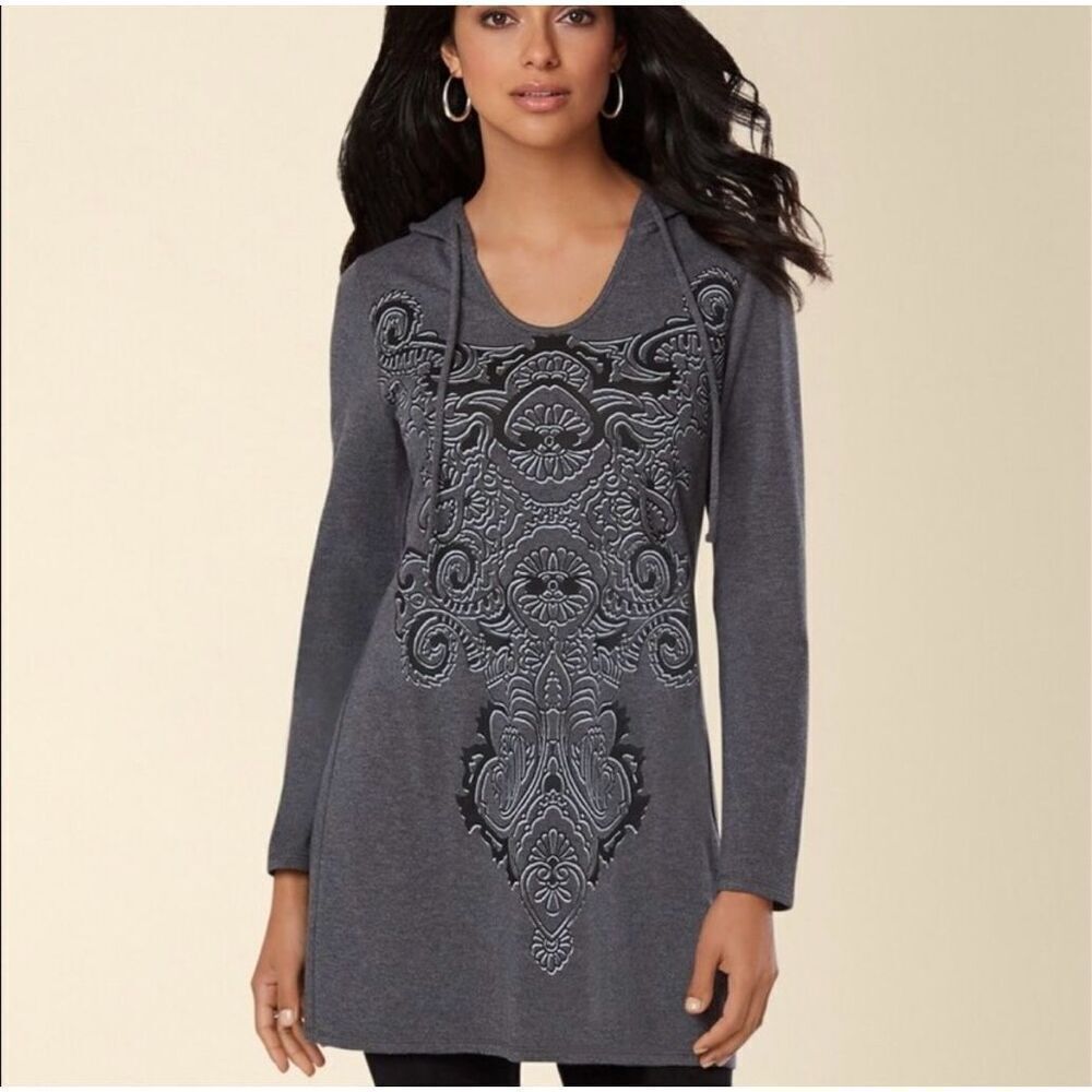 ✨Soma Divine Terry Scarf Hem Grey Sz Large Hoodie Paisley Scroll✨